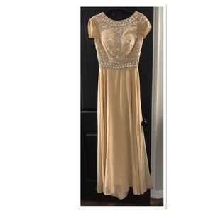 Nude beaded top cap sleeved dress